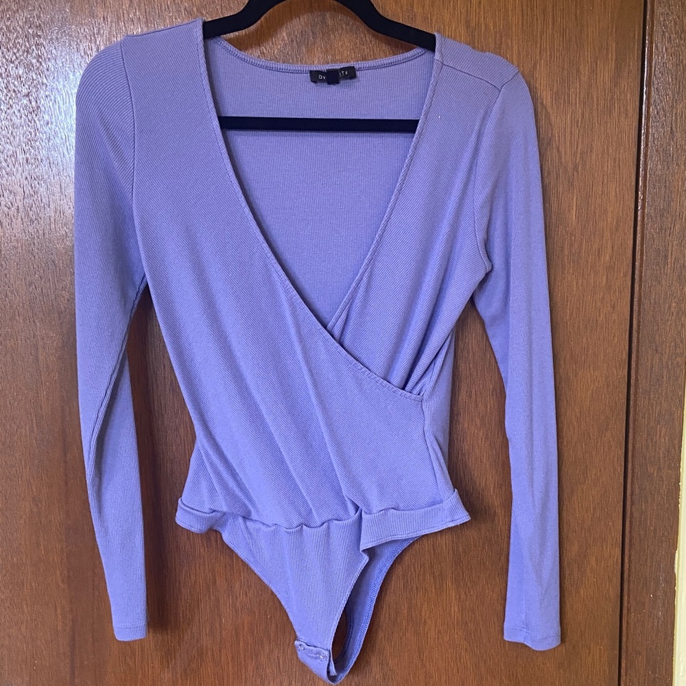 Dynamite Lilac Wrap-Front Long Sleeve Bodysuit